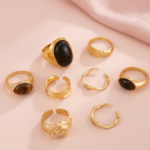 Conjunto aneis ped dourado