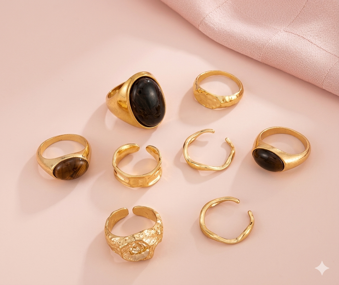 Conjunto aneis ped dourado